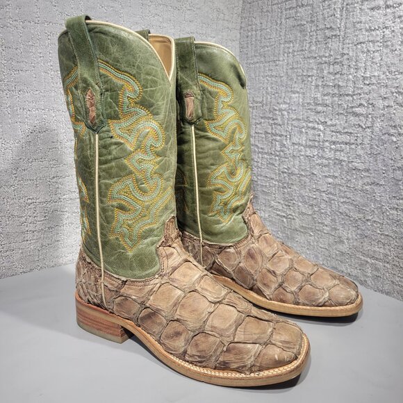 Corral A4048 Men's 9D Brown Turquoise Pirarucu Leather Square Toe Western Boots - Picture 5 of 11